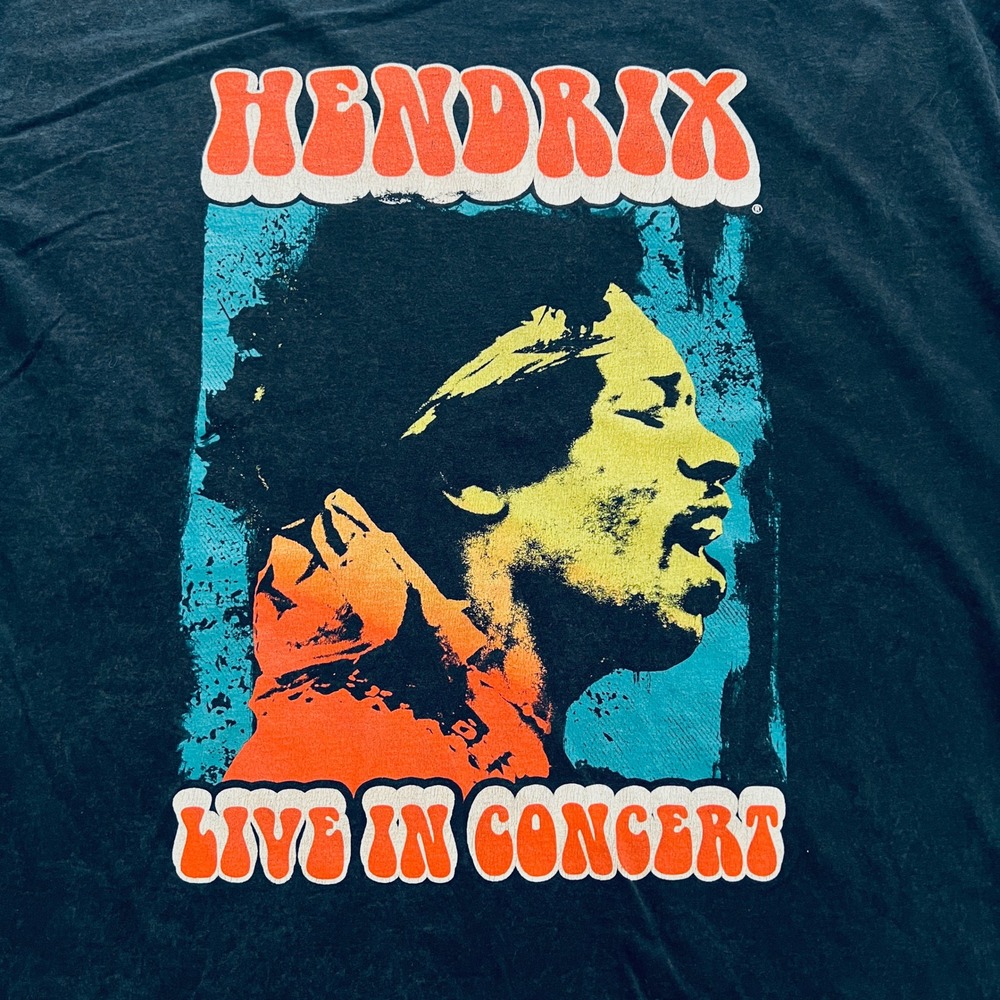 Hendrix Live In Concert Graphic T-Shirt Mens 2XL Faded Black Rock Band Tee